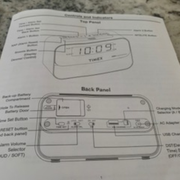 Timex Dual Alarm Clock with USB Charging and Night Light - Black - Picture 3 of 5